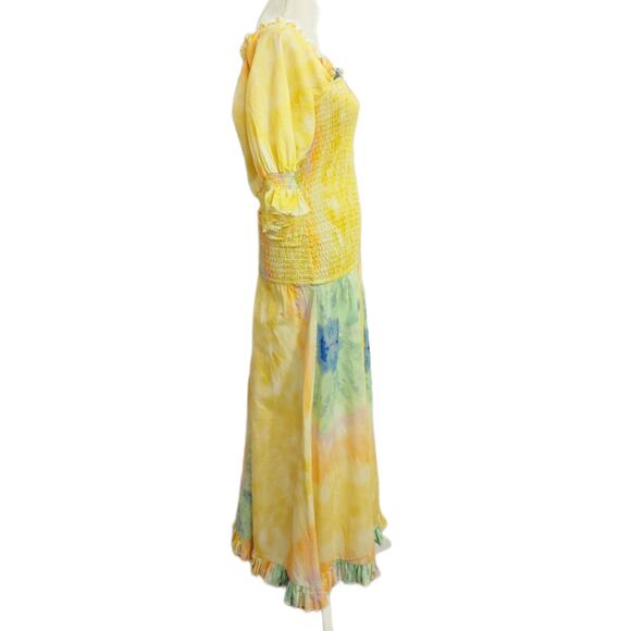 Rhode Eva Rainbow Tie Dye Smocked Off Shoulder Maxi Dress $525 Small - Picture 4 of 9